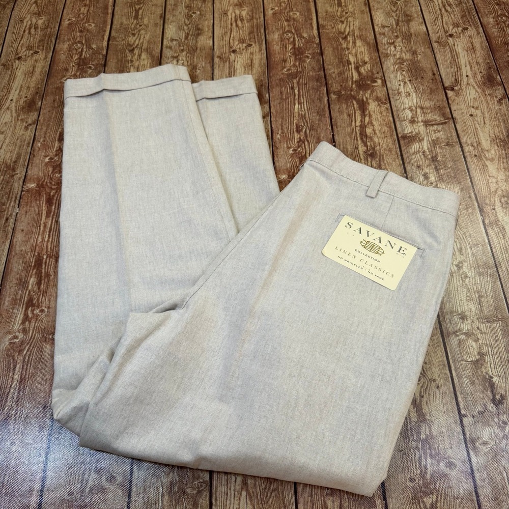 Savane Deep Dye Linen Classics Pants Mens 38x32 Natural Pleated Cuffed NWT